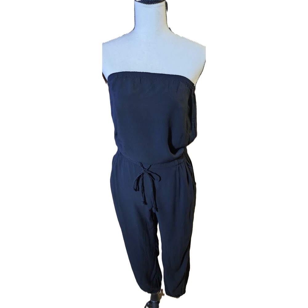 Mudd Black Strapless Jumpsuit Women S Tie Elastic Waist Tapered Leg 90s Y2K